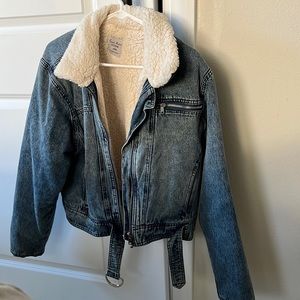 Denim with Sherpa interior jacket size large, slightly cropped